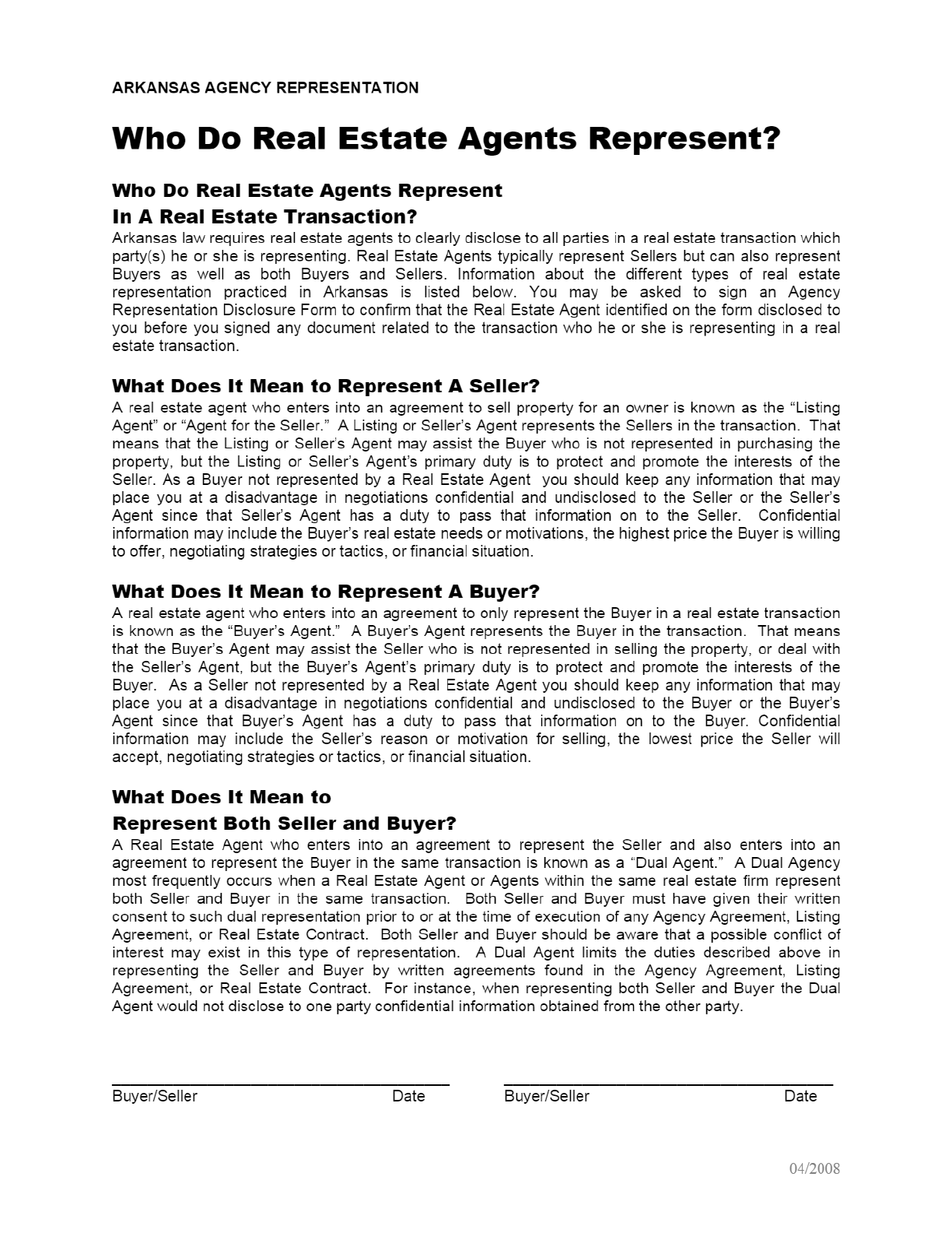 Preview of the Arkansas Agency Representation Disclosure